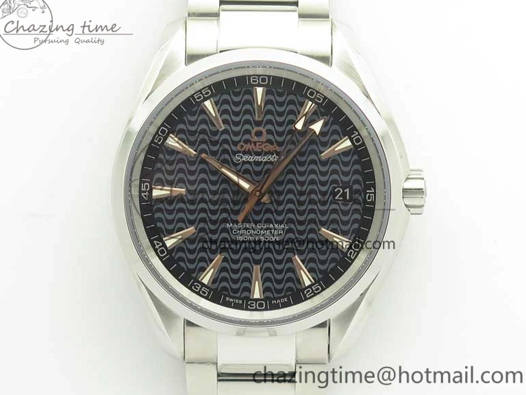 0421 FlexibleFit Aqua Terra 150M SS VSF 1:1 Best Edition Black Wave Textured Dial RG Hand on SS Bracelet A8500 Super Clone 8032